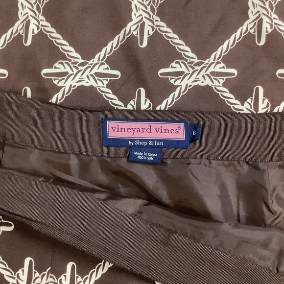 Vineyard Vines 100% Silk Chocolate Brown Nautical Rope Print Skirt Sz 6 - Picture 4 of 9